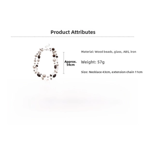 Double-layer beaded necklace detailed size chart with wood beads and glass materials