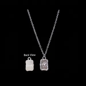 Silver star necklace with butterfly embossed rectangular pendant and beauty engraving