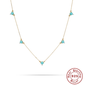 Elegant S925 sterling silver necklace featuring five prong-set turquoise stones