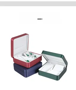 Brushed PU leather jewelry set boxes in red, blue, and green with white flocking lining