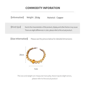 Size chart and technical details for the copper bracelet with yellow zircon stones