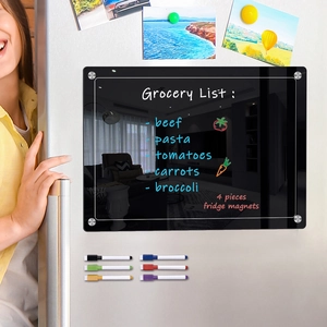 Magnetic acrylic weekly calendar set for fridge with six colored markers and magnets