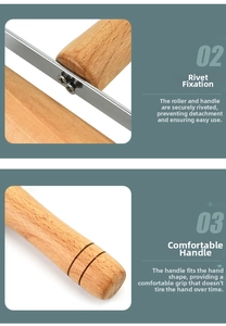 Detail view of the durable rivet fixation and ergonomic handle on a beech wood rolling pin