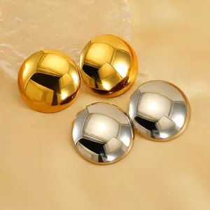Boucles D'Oreilles Puces Rondes Géométriques Minimalistes Acier Inoxydable Plaqué Or 18K Poli Miroir Bijoux Tendances Femmes