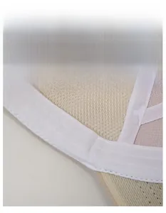 Macro shot of the wide moisture-wicking sweatband and stitching on the mesh fishing cap