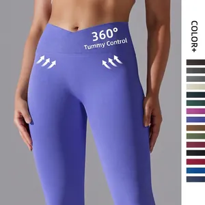 Pantaloni da Yoga Senza Cuciture da Donna Vita Alta Incrociata Leggings Sollevamento Glutei Traspiranti per Fitness e Corsa Lunghezza Caviglia