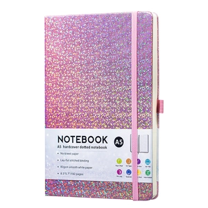 Pink holographic A5 hardcover notebook with elastic strap and pen loop for office use
