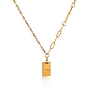 18K gold plated brick pendant necklace with mixed paperclip and bead chain design