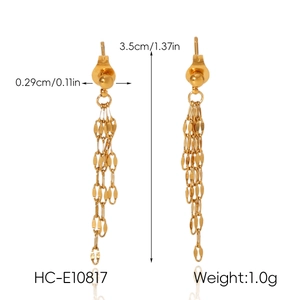 Detailed dimensions of 18k gold stainless steel tassel earrings showing 3.5cm length