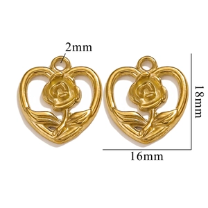 Detailed size view of gold-colored hollow heart pendants with 18mm height and 16mm width