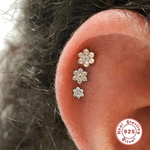 S925 Sterling Silver Flower Pearl Stud Earrings with Sparkling Cubic Zirconia Stones