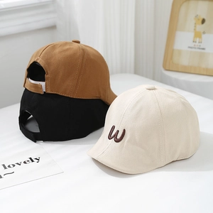 Stylish children's beret and sun hat with 3D W letter embroidery in multiple colors