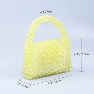 Size specifications of the yellow beaded bag showing length, height and width dimensions