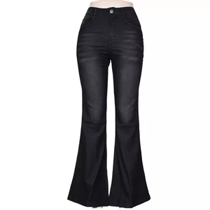 Schwarze Schlagjeans mit hoher Taille für Damen, elastisch und schmal geschnitten