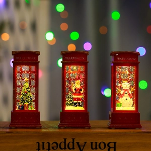 Trois lanternes de Noël cabine téléphonique avec Père Noël et bonhomme de neige à LED