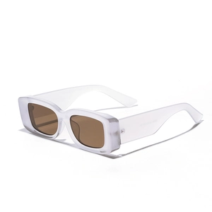 Modern rectangular matte white sunglasses with vintage brown lenses for men and women