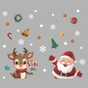 Christmas wall stickers with Santa, reindeer and tree for home holiday decoration