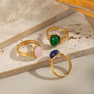 Bagues ajustables dorées serties de quartz rose, aventurine verte et lapis-lazuli