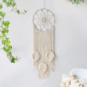 Bohemian Macrame Wall Hanging Leaf Dreamcatcher Handmade Cotton Woven Tapestry Nordic Style Home Decor Wall Art Ornament