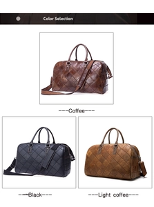 Leather travel bag with quilted pattern shown in coffee, black and light coffee colors