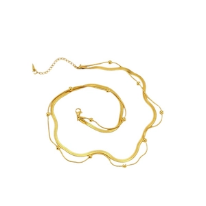 Double-layered 18K gold plated stainless steel necklace with snake chain and bead accents
