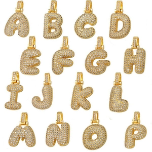 Bubble Letter Pendant Necklace Copper AAA Zircon Pave Iced Out Hip Hop Style Jewelry Box Chain Initial For Men Women