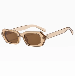 Detail of vintage tortoise square sunglasses with brown lenses and acetate frame