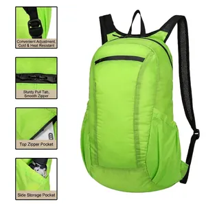 Fluorescent green lightweight folding waterproof backpack with breathable mesh straps