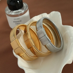 Vintage style gold and silver titanium steel spring bracelets with rectangular clasp