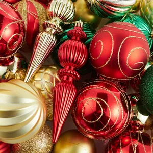 Deluxe 8cm hand-painted Christmas ball ornaments in red, green, and gold finishes