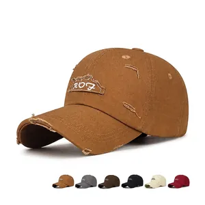 Distressed Baseball Cap Washed Cotton Vintage Letter Embroidery Patch Adjustable Outdoor Sun Hat Streetwear For Men Women