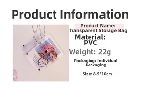 Transparent PVC mini card holder with glitter finish and silver metal bead chain lanyard