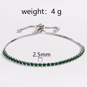 Detail of 4g adjustable bolo bracelet with 2.5mm round green zircon in silver setting