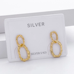 Detailed view of S925 sterling silver long double hoop earrings in gold finish on card