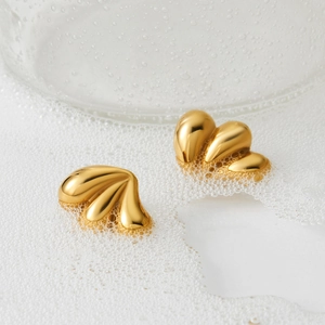 Elegant gold butterfly wing stud earrings with polished triple ripple fan design for women