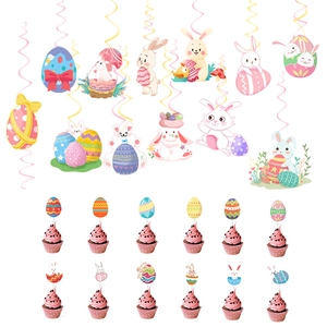 Easter party decoration set with cartoon rabbit spirals and cupcake toppers