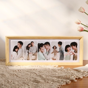 Minimalist five-panel solid wood photo frame for desk display in natural wood finish