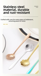 Close-up of assorted stainless steel flower-shaped spoons in various metallic finishes