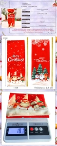 Detail showing dimensions 37x14cm and 18g weight of Santa Claus Christmas wine bottle cover