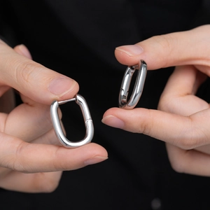 316L silver stainless steel U-shaped hoop earrings with a polished metallic finish