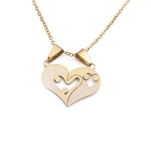 Collier pendentif cœur puzzle en acier titane doré avec gravure I love you