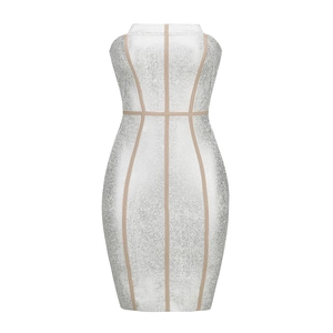Robe bandage bustier élégante gris argenté avec coupe moulante et détails de panneaux