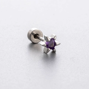 Orecchino a perno in acciaio chirurgico a stella con zircone viola lavanda vibrante