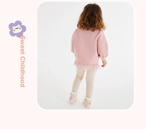 Pink long-sleeve sweatshirt with tulle hem and matching knit pants for girls