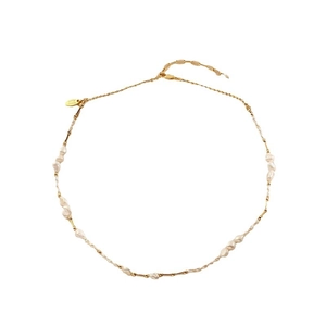Baroque freshwater pearl necklace with gold metal beads and adjustable extension chain