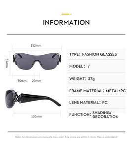 Y2K rimless oversized sunglasses detailed dimensions and rhinestone embellishment features