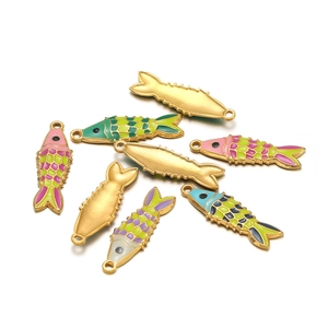 Breloques En Forme De Poisson Acier Inoxydable Émail Coloré Plaqué Or Pour Fabrication De Bijoux DIY