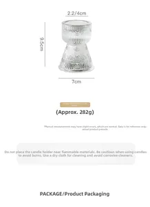 Detailed dimensions of a vintage ribbed glass candle holder with 9.5cm height