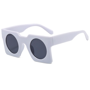 Oversized white square sunglasses for men and women with dark grey lenses in retro style
