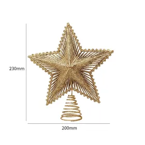 Sparkling gold sequin hollow star christmas tree topper with spiral spring base